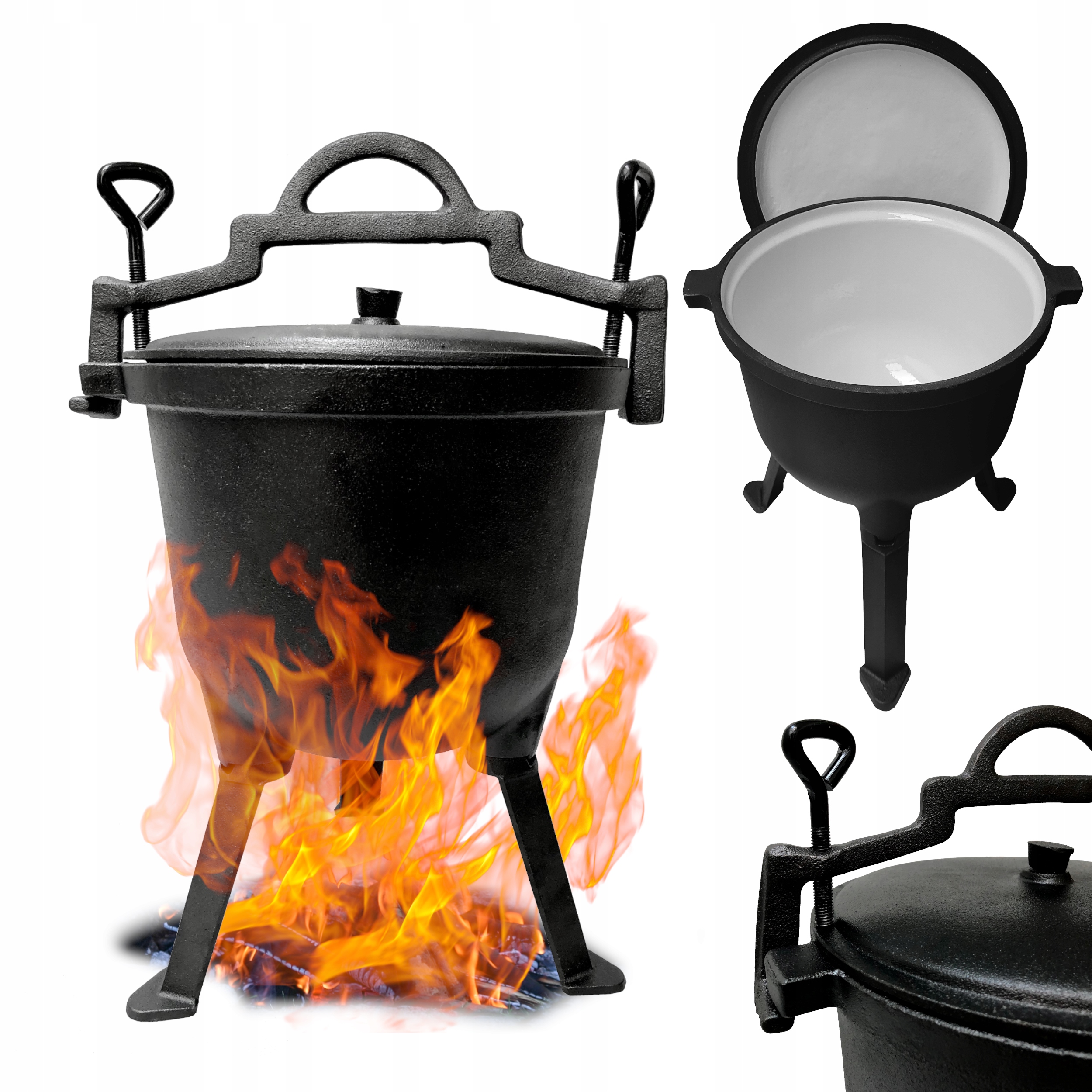 Kociołek myśliwski żeliwny Emaliowany 5L garnek ognisko grill nieprzywiera