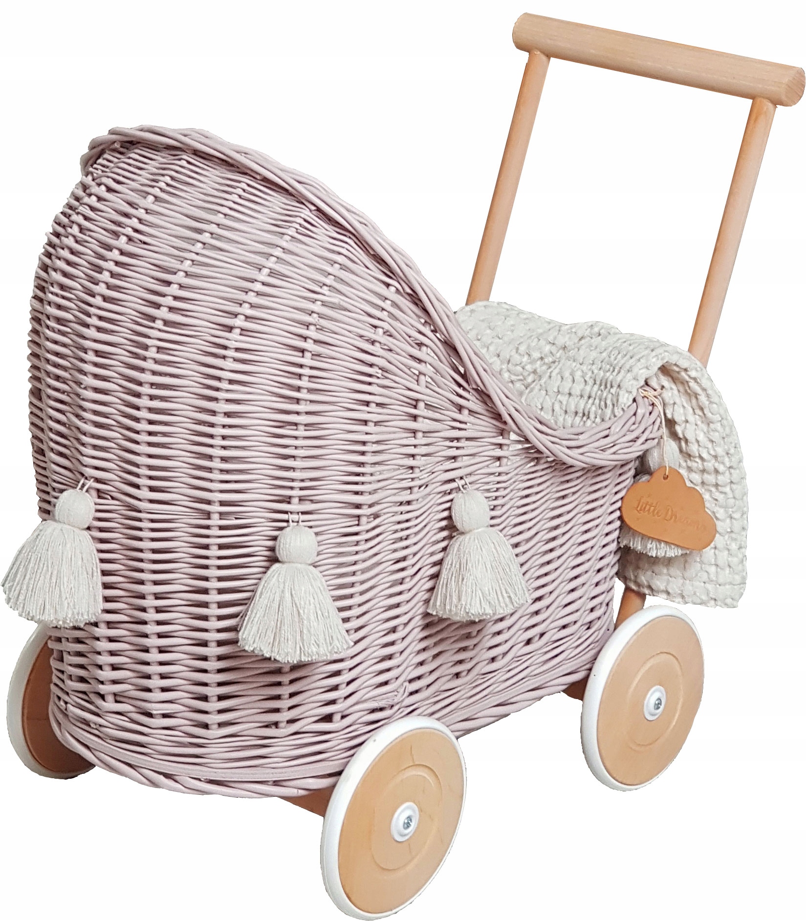 

Wózek Wiklinowy Dla Lalek Brudny Róż Chwosty