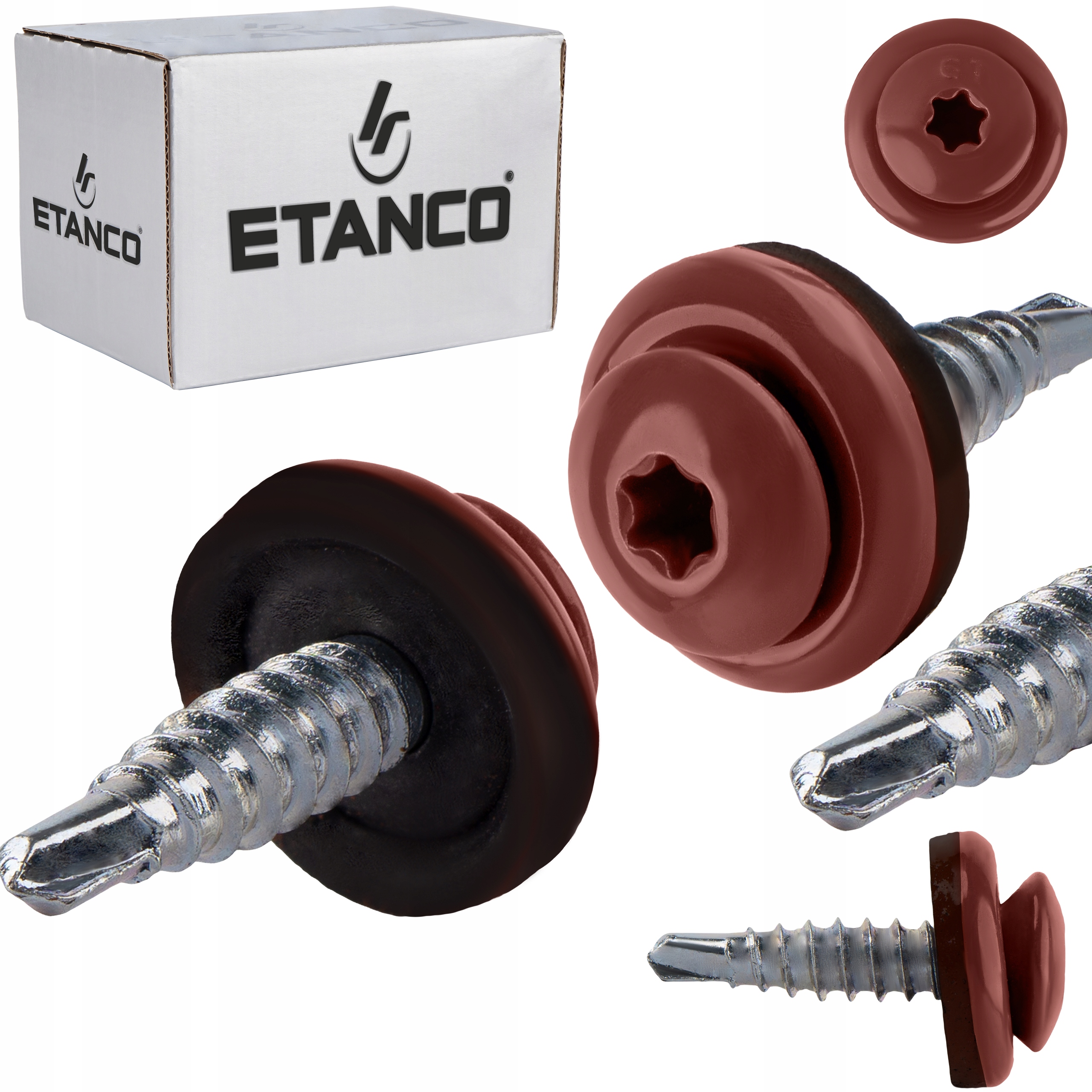 Wkręty farmerskie Torx 4,8x20 mm Ral 3009 250 szt do blachy Etanco Gtf 02P