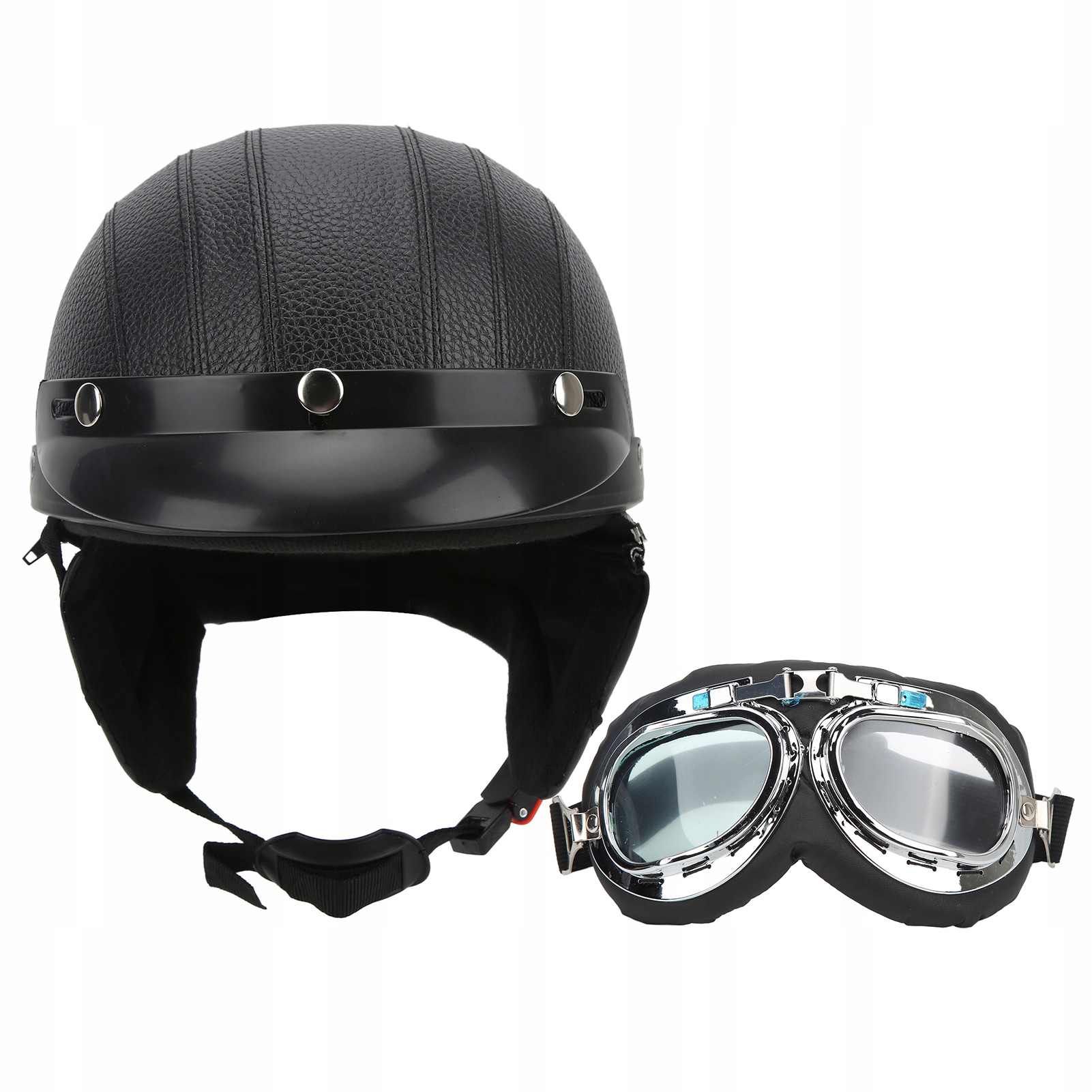 

Kask Motocyklowy Otwarty Hełm Retro Z Goglami