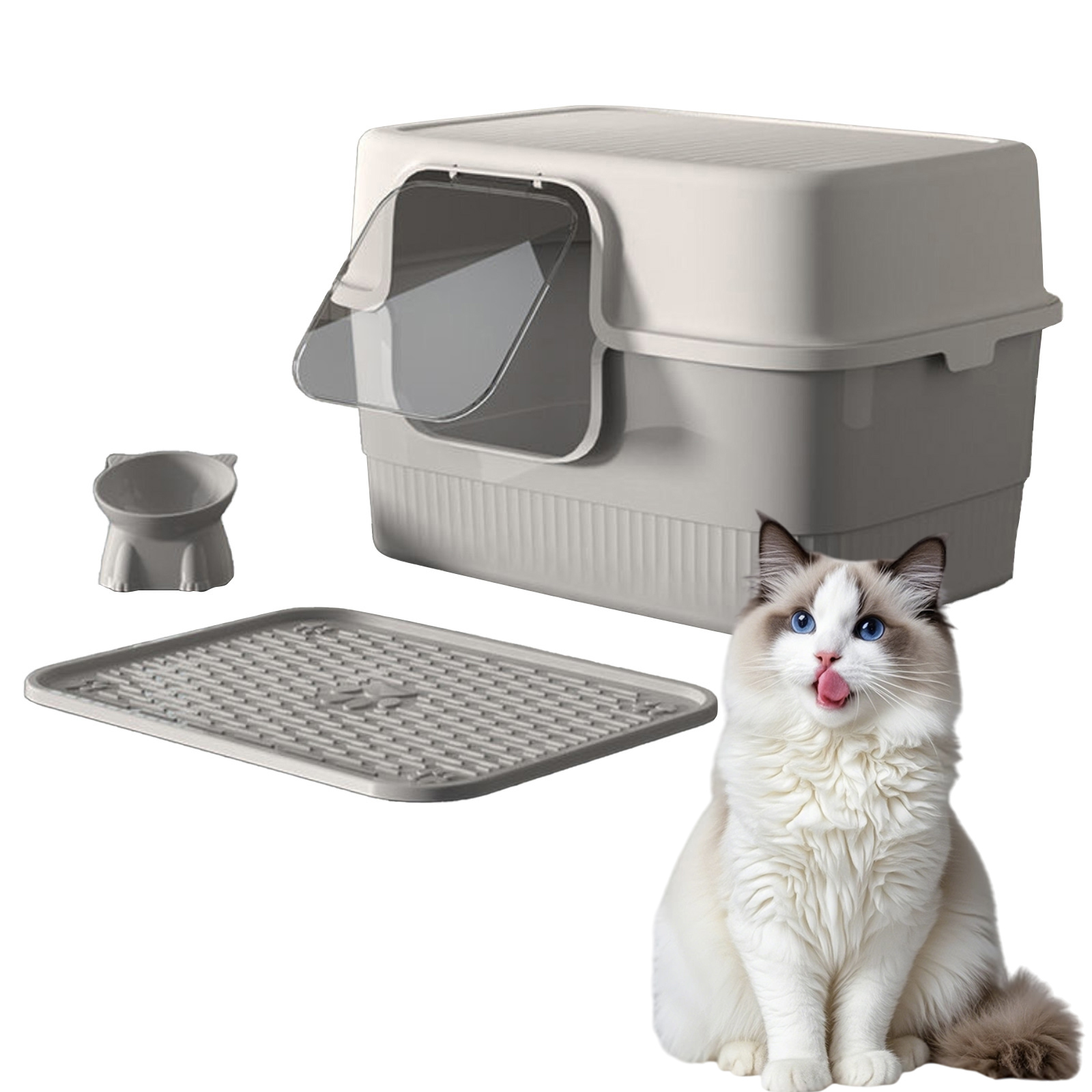 Levně Toaleta Pro Kočky Je Uzavřena Velkou Miskou Pro Kočky S Lopatkou Na Stelivo
