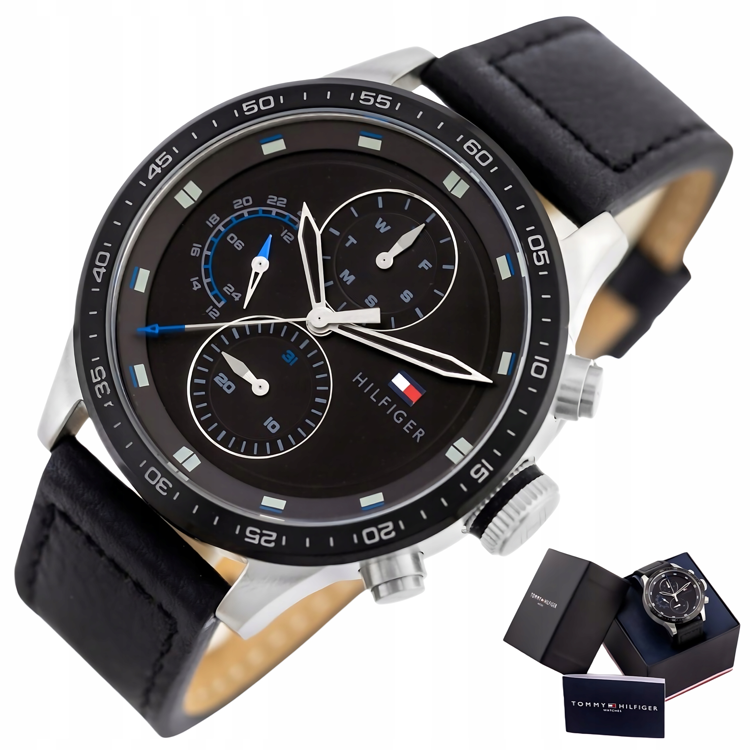 Pánské Hodinky Tommy Hilfiger 1791810 Trent Vodotěsné WR50 Kožené pouzdro