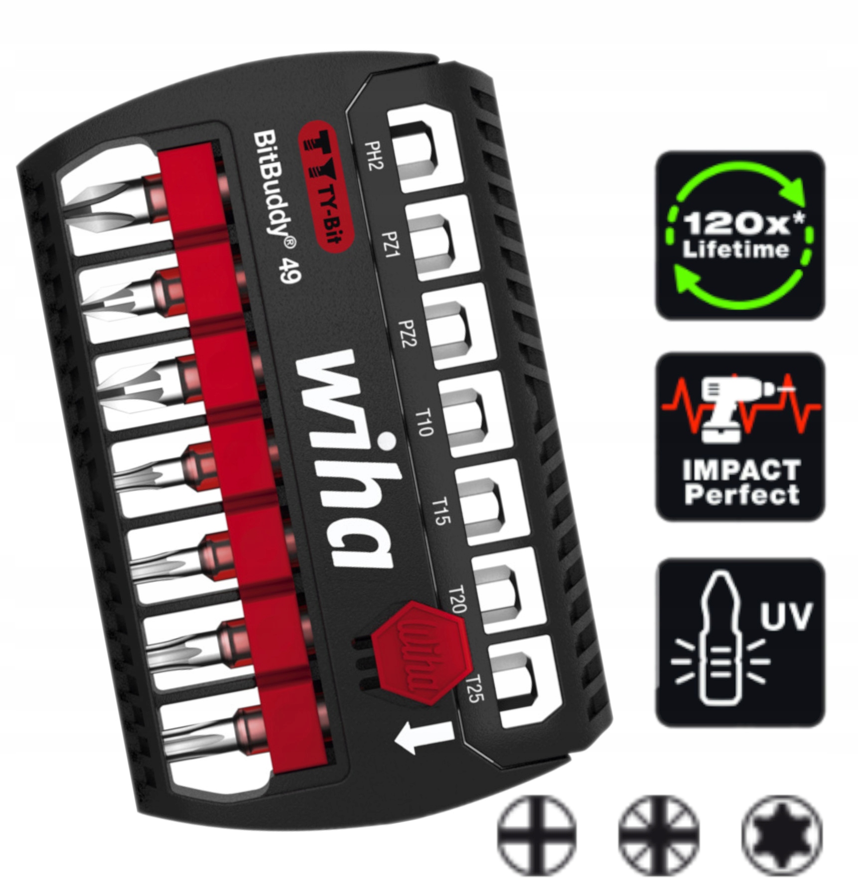Wiha Sada úderových bitů BitBuddy Ty 49 mm Ph, Pz, Torx 7-dílná 1/4" 42117