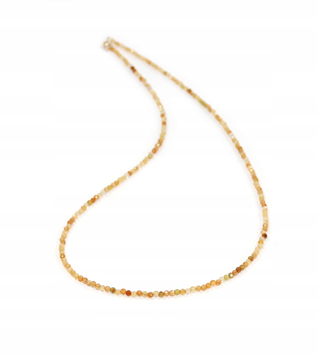 Naszyjnik naturalny żółty Turmalin kulki fasetowane 2mm drawit srebro 925