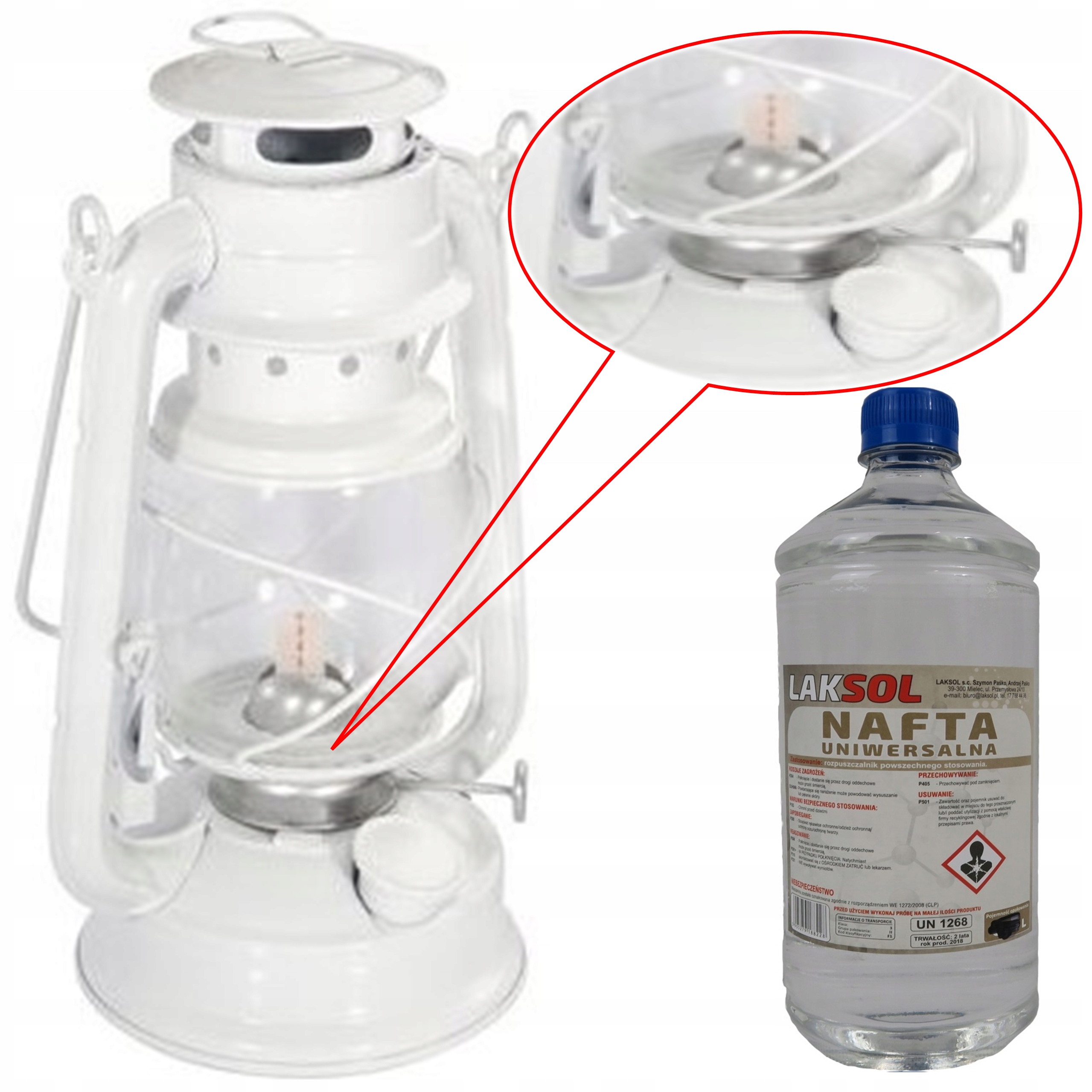 

Lampa Naftowa biała oryginalna 24cm Nafta zestaw