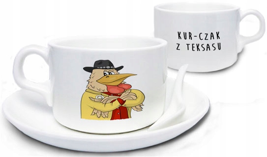 

Zabawna filiżanka kur-czak z teksasu kurczak