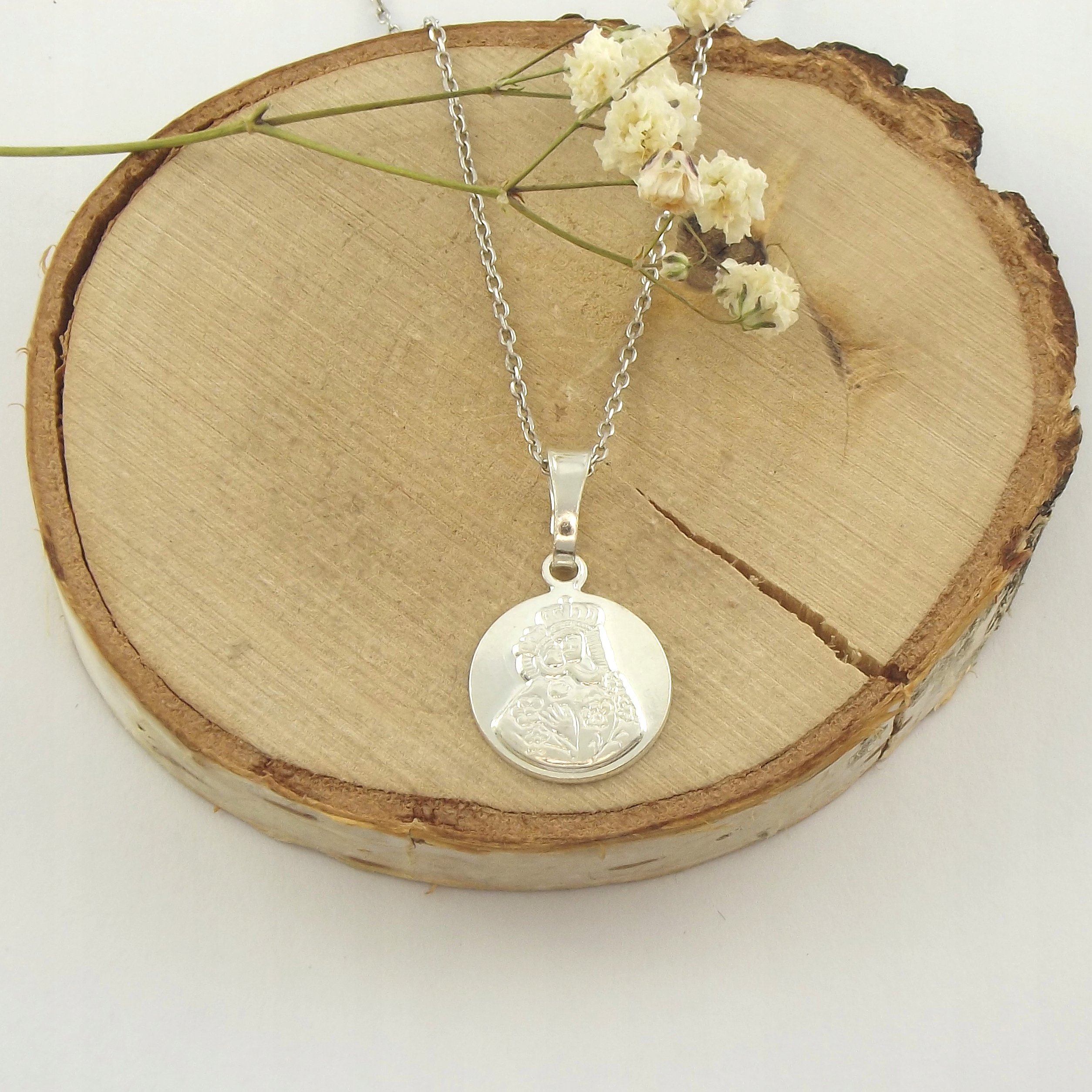 Medalik Srebrny Łańcuszke 925 na Komunię Chrzest Matka Boska z Dzieciątkiem Marka inny