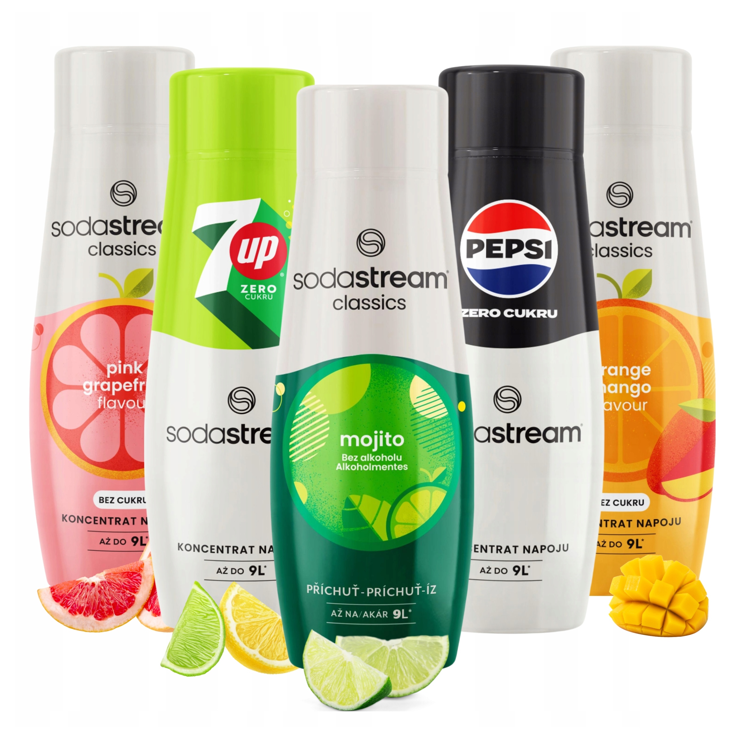 5x Syrop Sodastream Zestaw Mango, Mojito, Grejpfrut, 7UP Zero, Pepsi Max