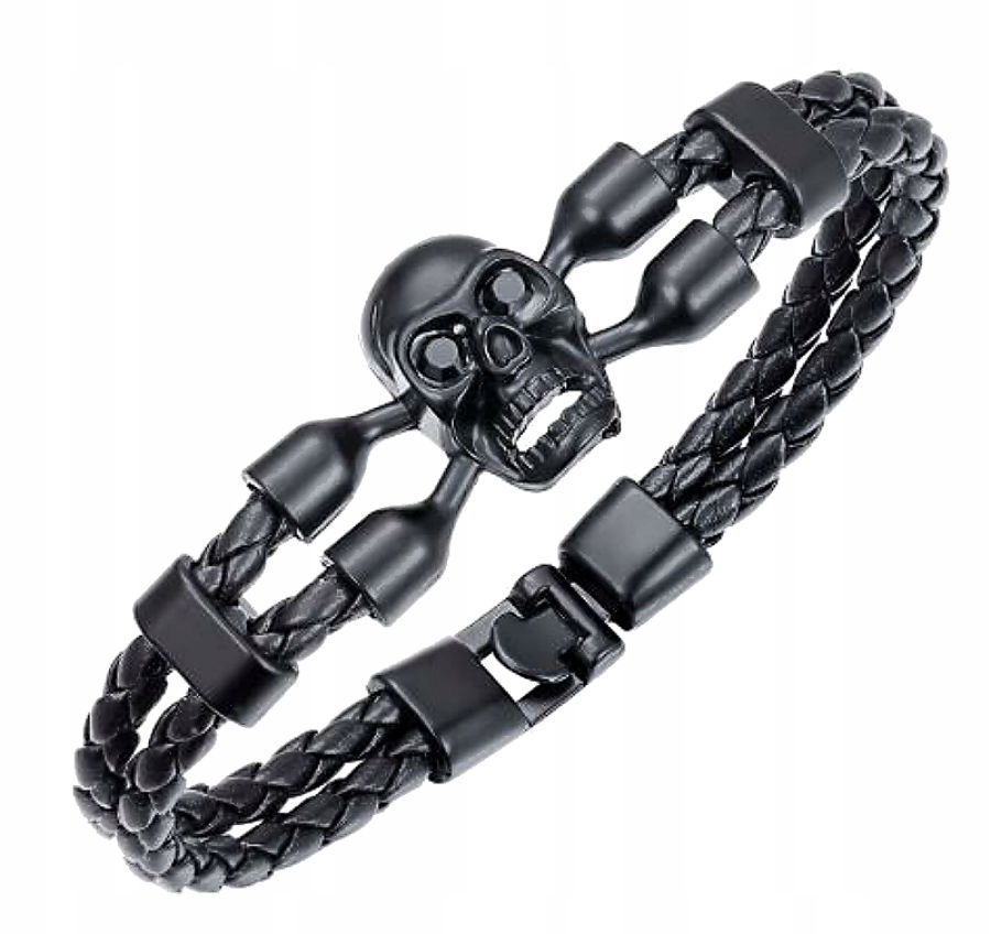 

Bransoletka Męska eko skóra pleciona 20 cm czaszka