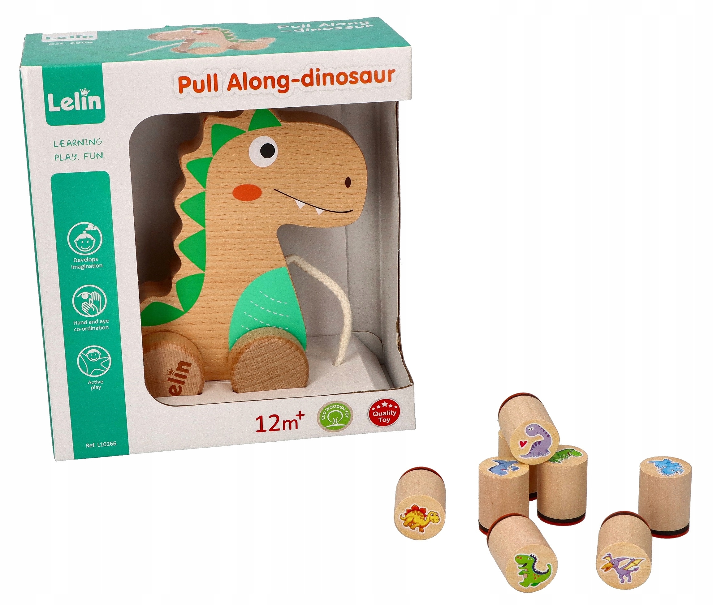 DINOZAUR DO CIĄGNIĘCIA + STEMPELKI DINO PIECZĄTKI ZESTAW ZABAWEK 2SZT