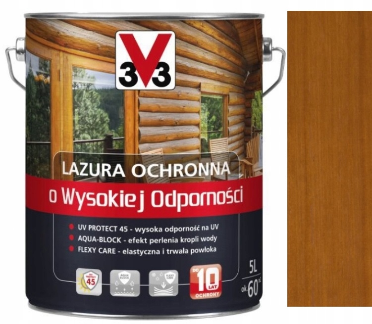 V33 Ochranná Lazura S Vysokou Odolností Vůči Dřevu, Dub Světlý, 10 Let, 5 L