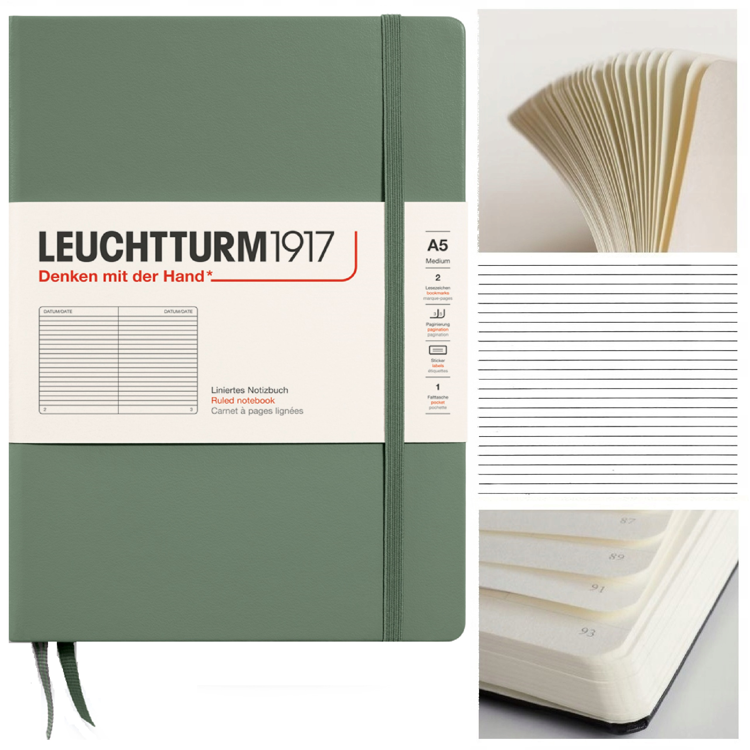 LEUCHTTURM1917 Notatnik Notes A5 Linia twardy brulion w linię Olive