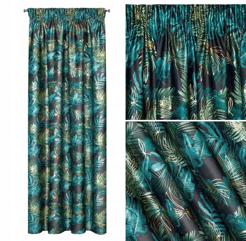 

Zasłona Velvet 140x270 Taśma Davos czarny+zielony