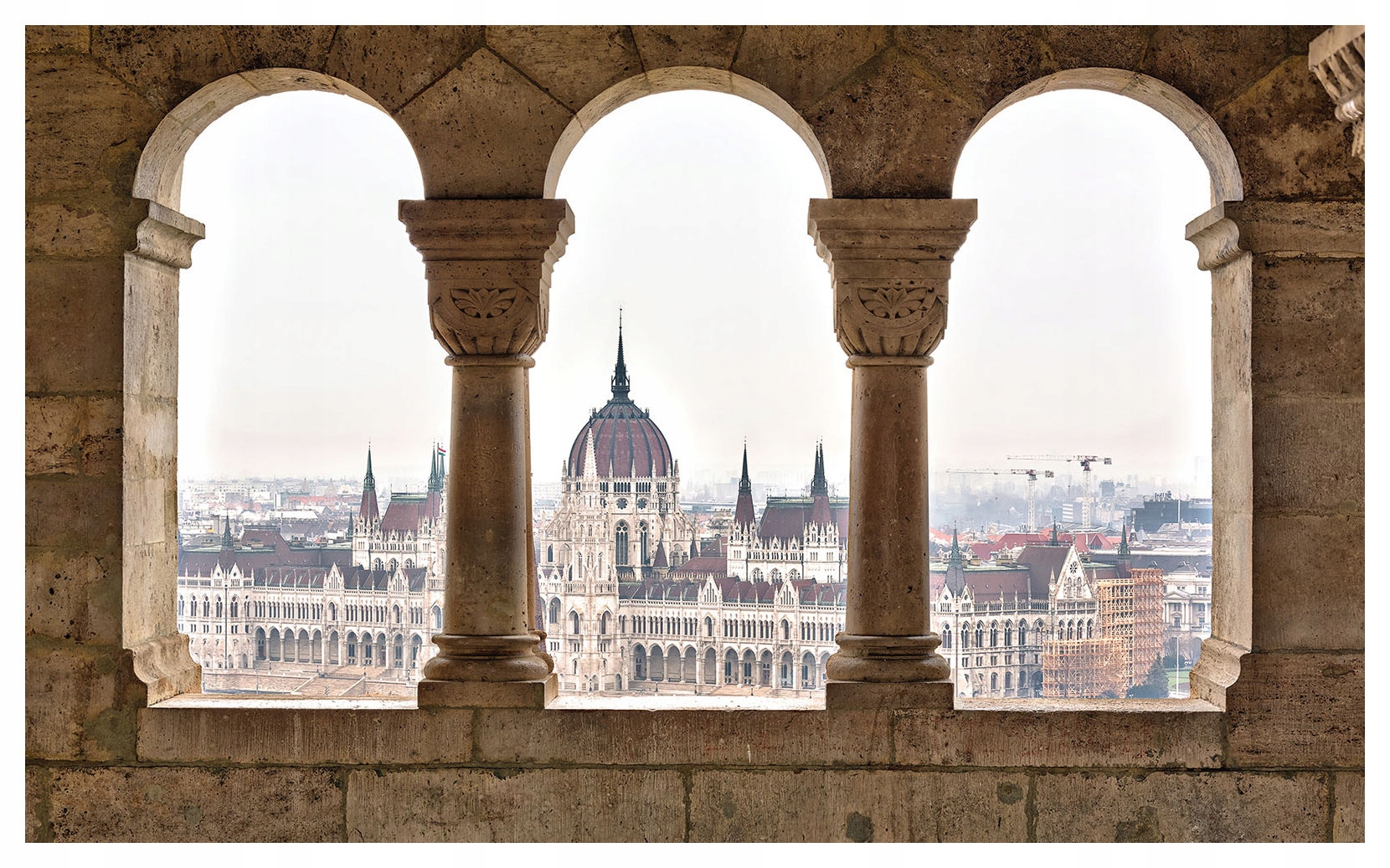 Fototapeta Budapešť panoramatické okno do maďarského parlamentu 416x254 3D lepidlo