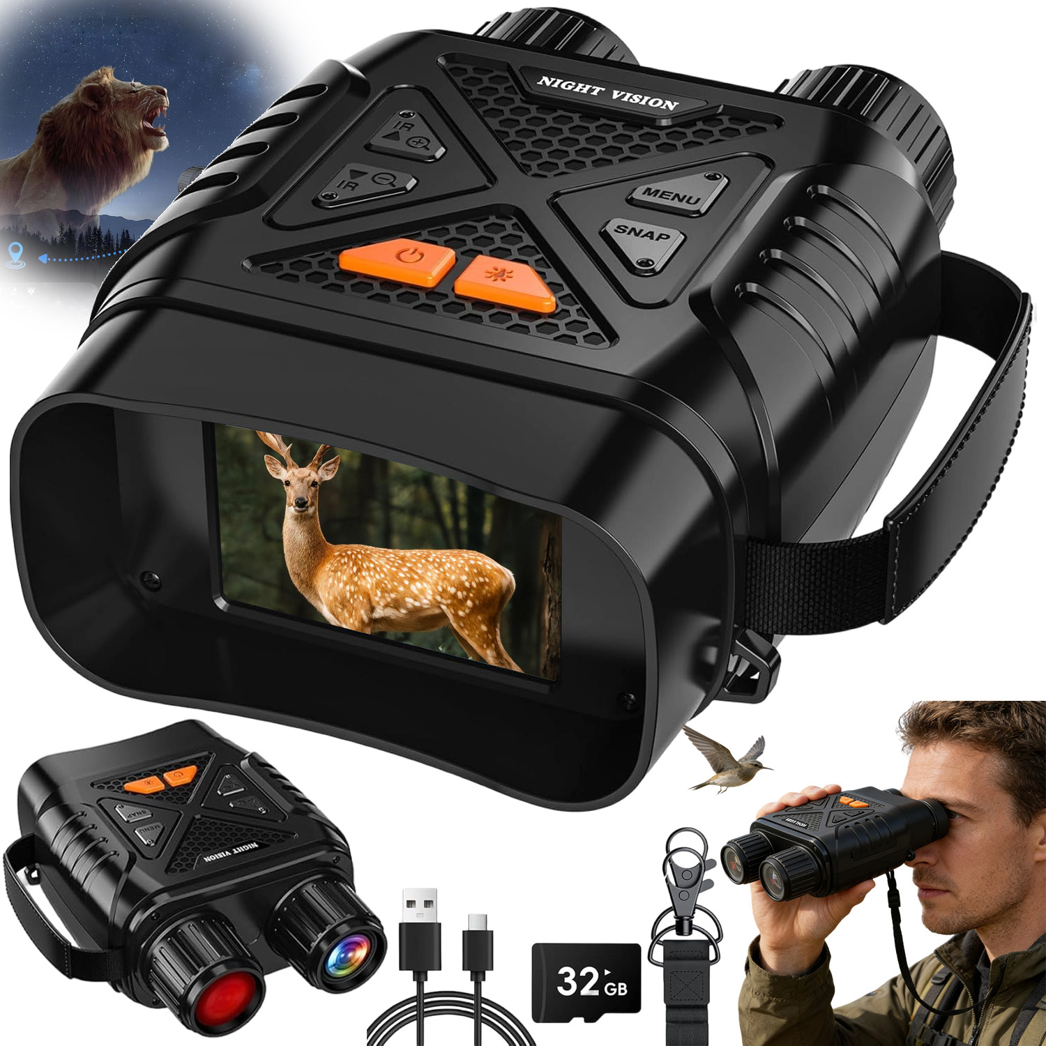 Digitální Noční Vidění S Dalekohledem, Infračervená Kamera 10X Zoom S 32 Gb Kartou