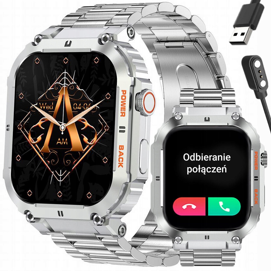 Smartwatch Męski Gravity GT6-7 Srebrna bransoleta Połączenia, Monitor Snu