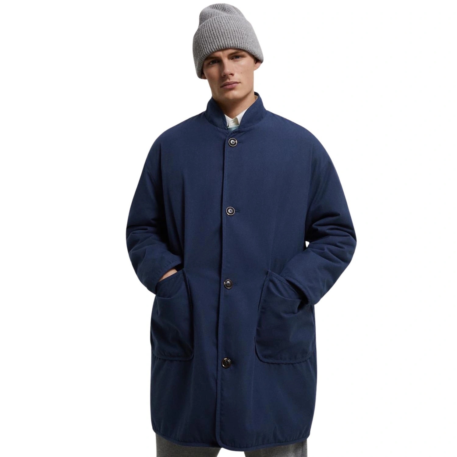 Pánský kabát Zara klasický se zimním zateplením, tmavě modrý, vel.