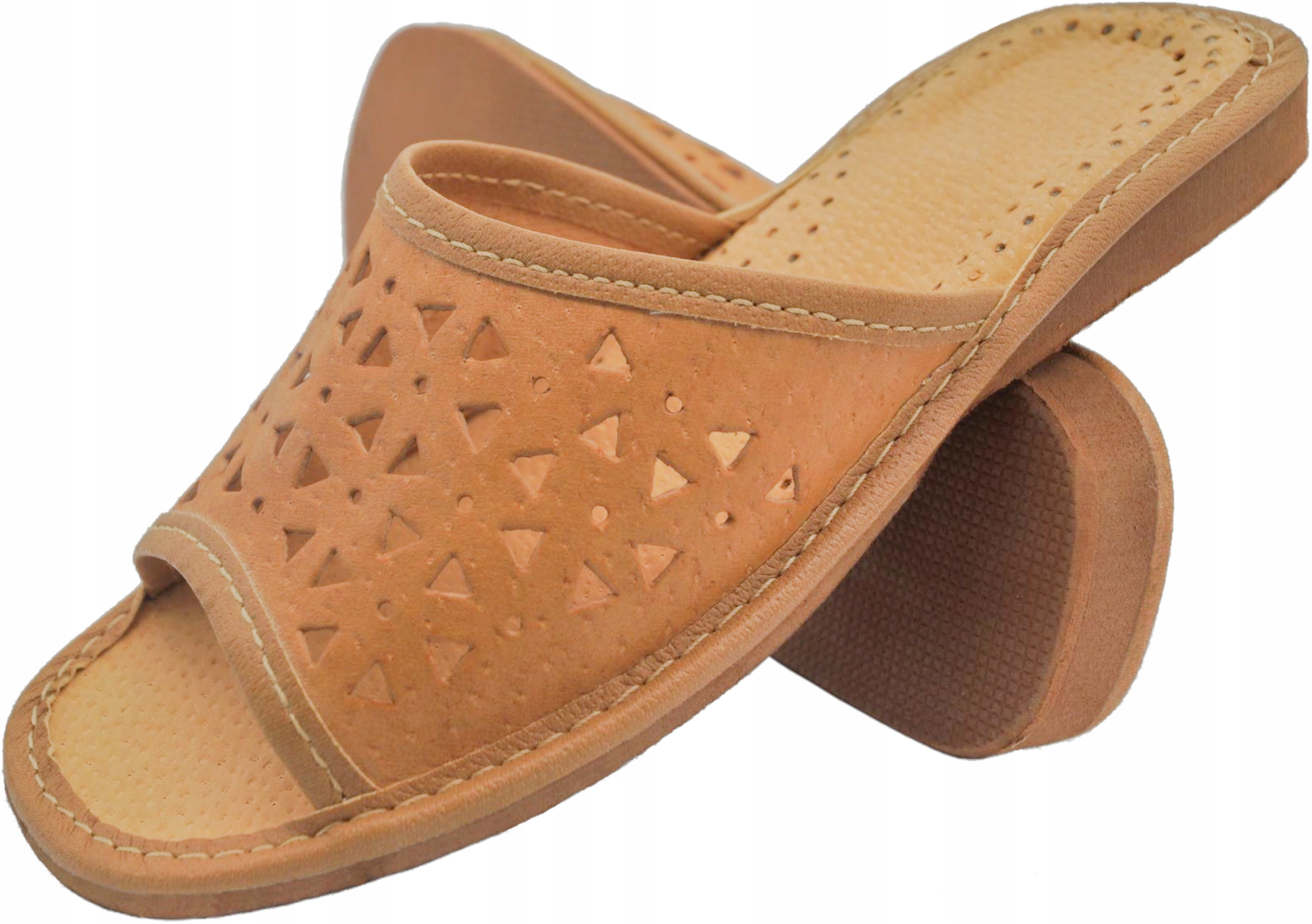 

Kapcie Damskie skóra pantofle góralskie trójkąty