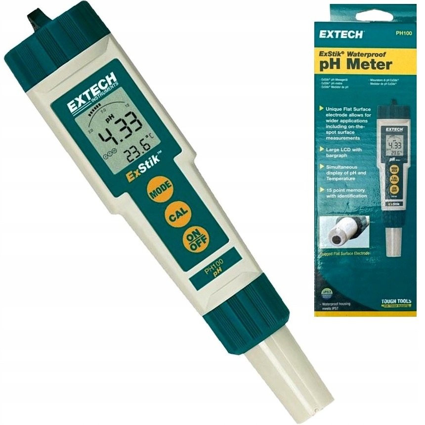 Extech PH100 Miernik Do Wody Cieczy Gleby ph-metr Pehametr Tester 0-14 Atc
