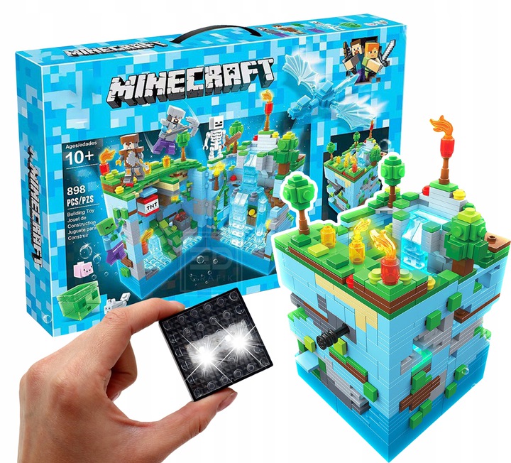 KLOCKI Minecraft SMOK BAZA JASKINIA LED MEGA KOLOR 898 ele XL
