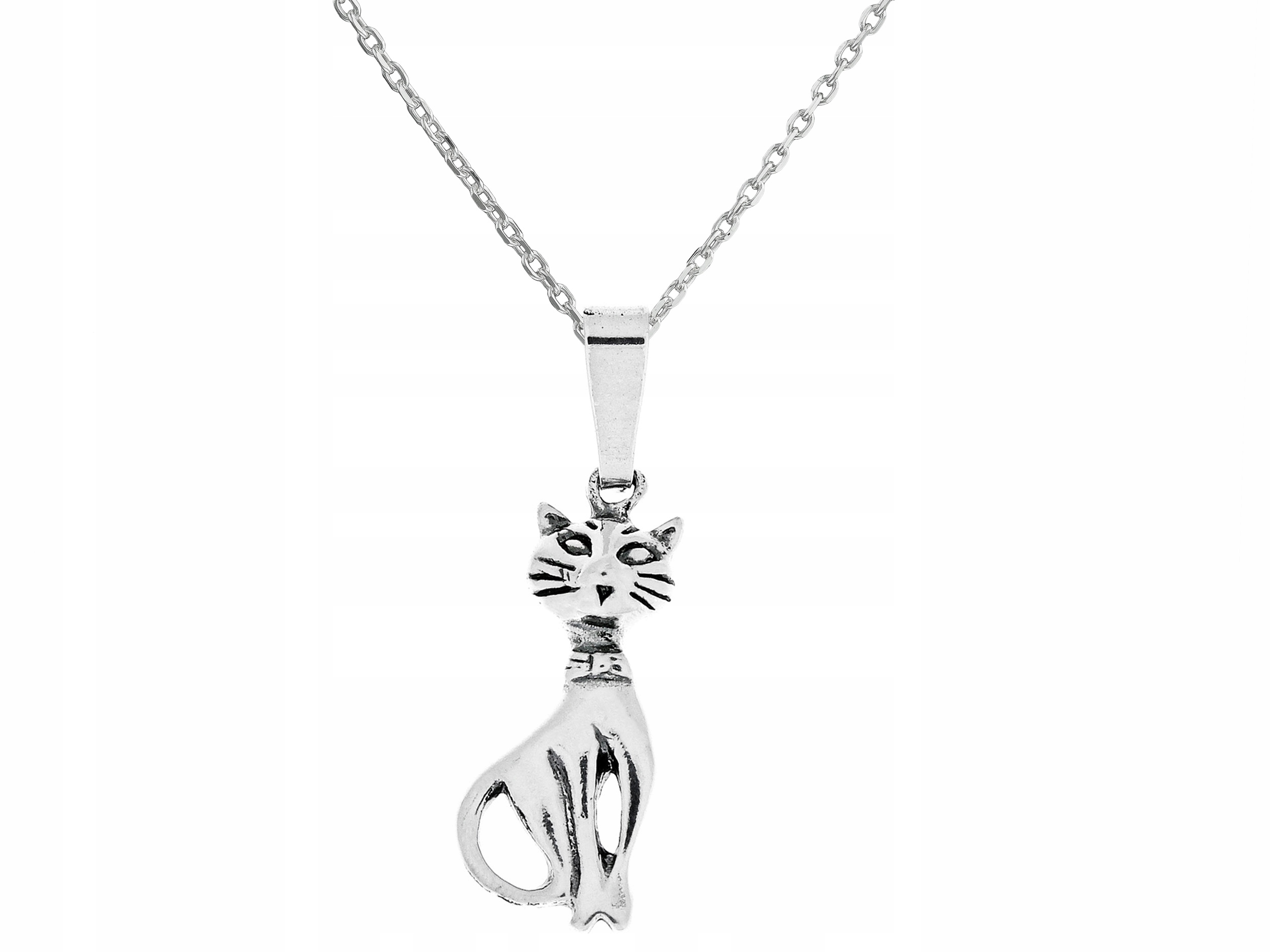 Krátký stříbrný oxidovaný dámský náhrdelník s kočkou Kočka Stříbro 45 cm
