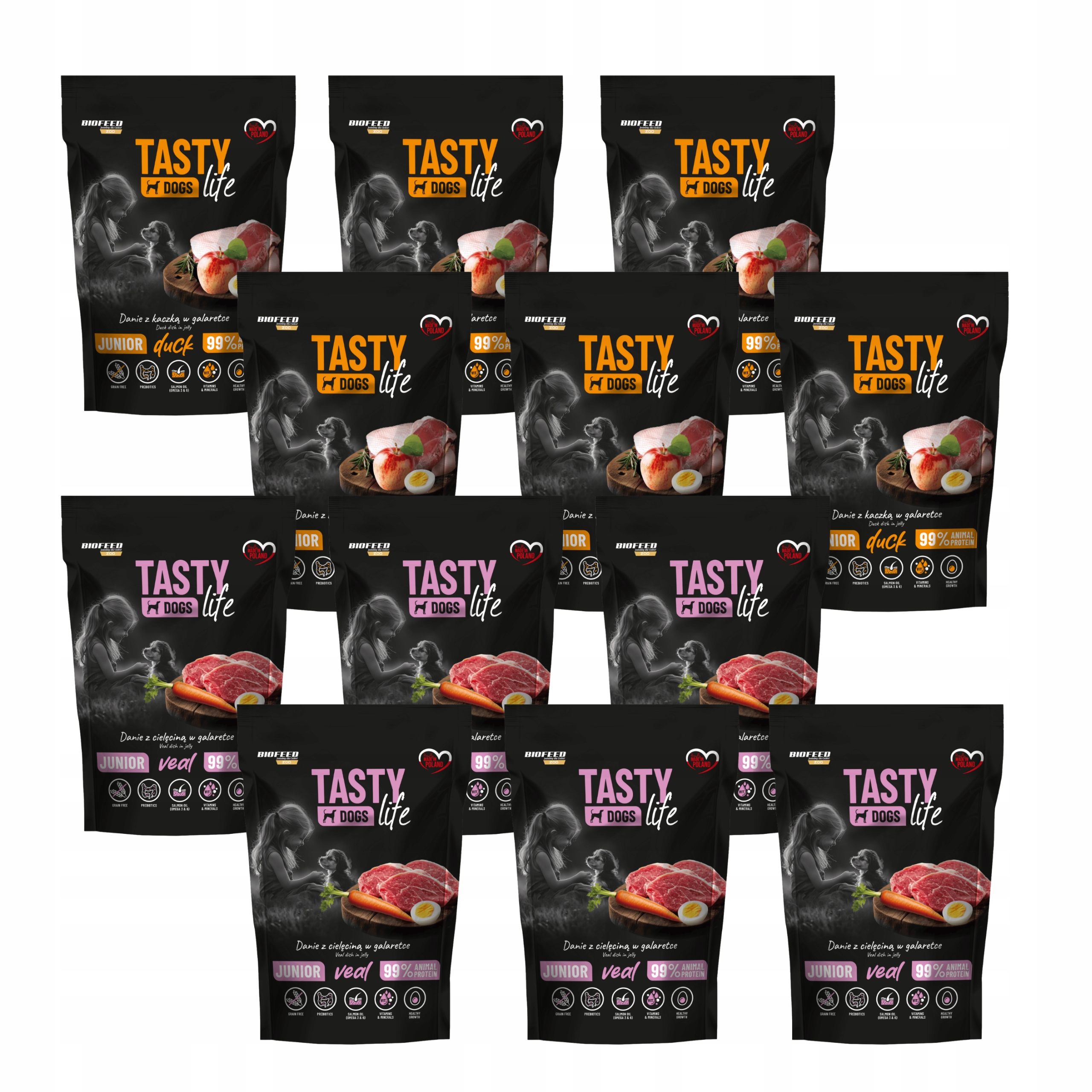 Levně Krmivo mokré pro štěňata Biofeed Tasty Life Junior mix chutí 12 x 500 g