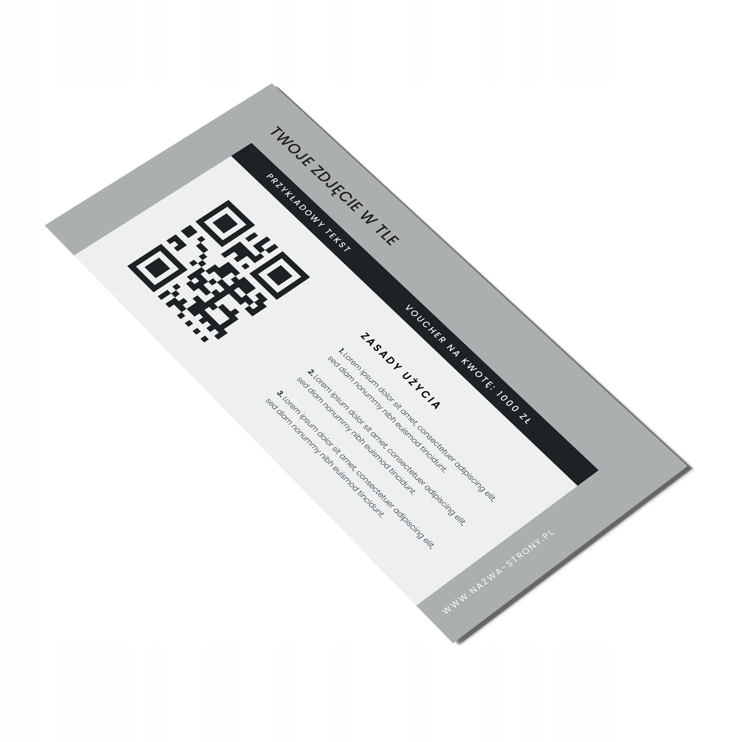 Vouchery upominkowe TWOJE ZDJĘCIE kod QR MAT 350g GOTOWY PROJEKT 100 sztuk Format papieru format DL