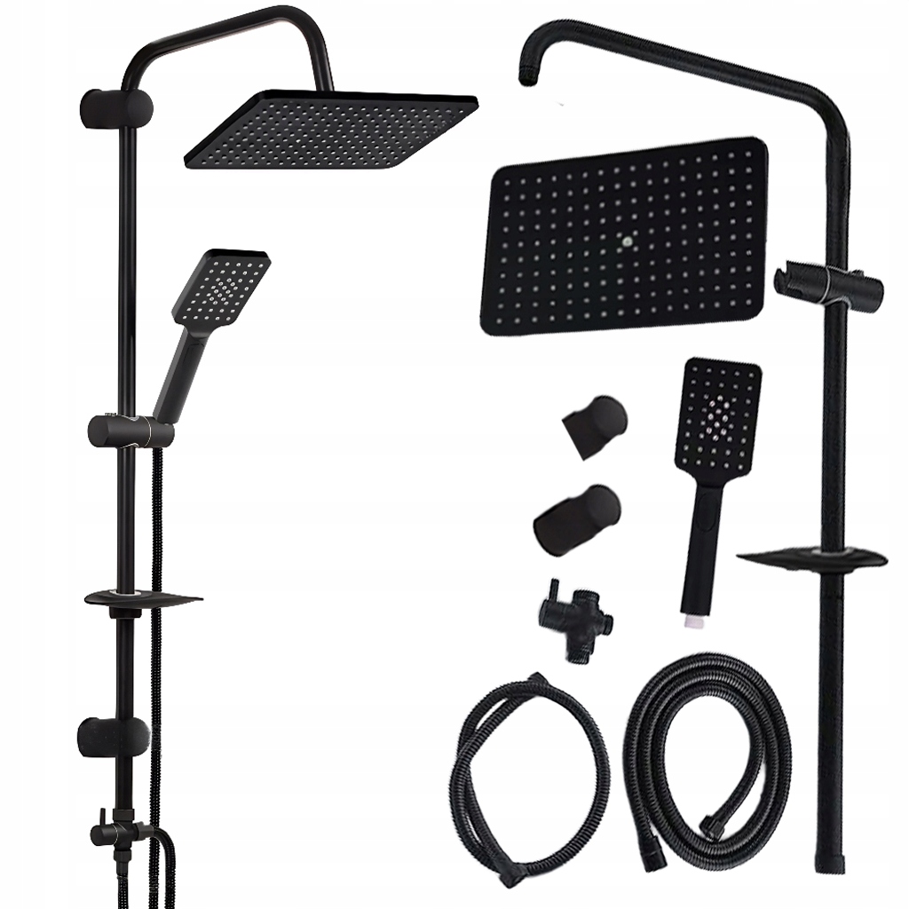 Sprchový Set Sloup Černý Mat S Dešťovou Sprchou A Sluchátkem