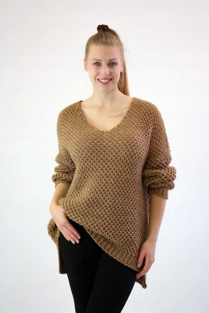 Ažurový svetr se zlatou nití Karamelový Uni