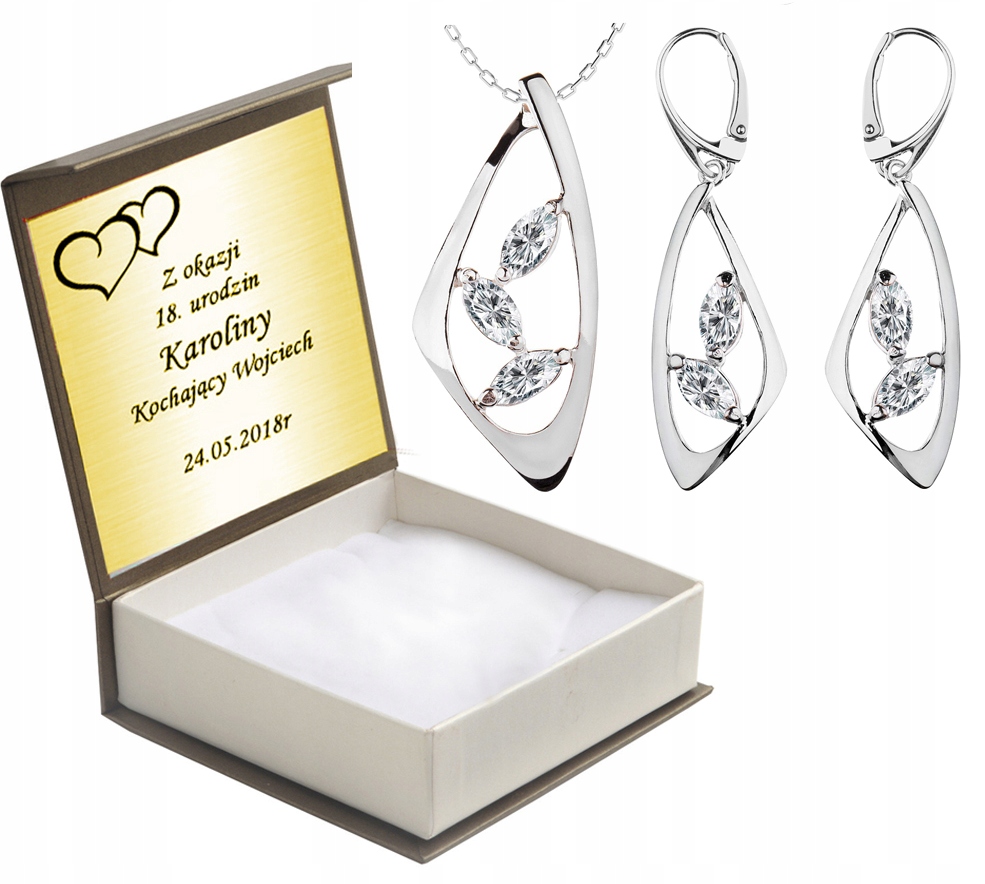 

Komplet Biżuterii Z Cyrkoniami Kolczyki Wisiorek