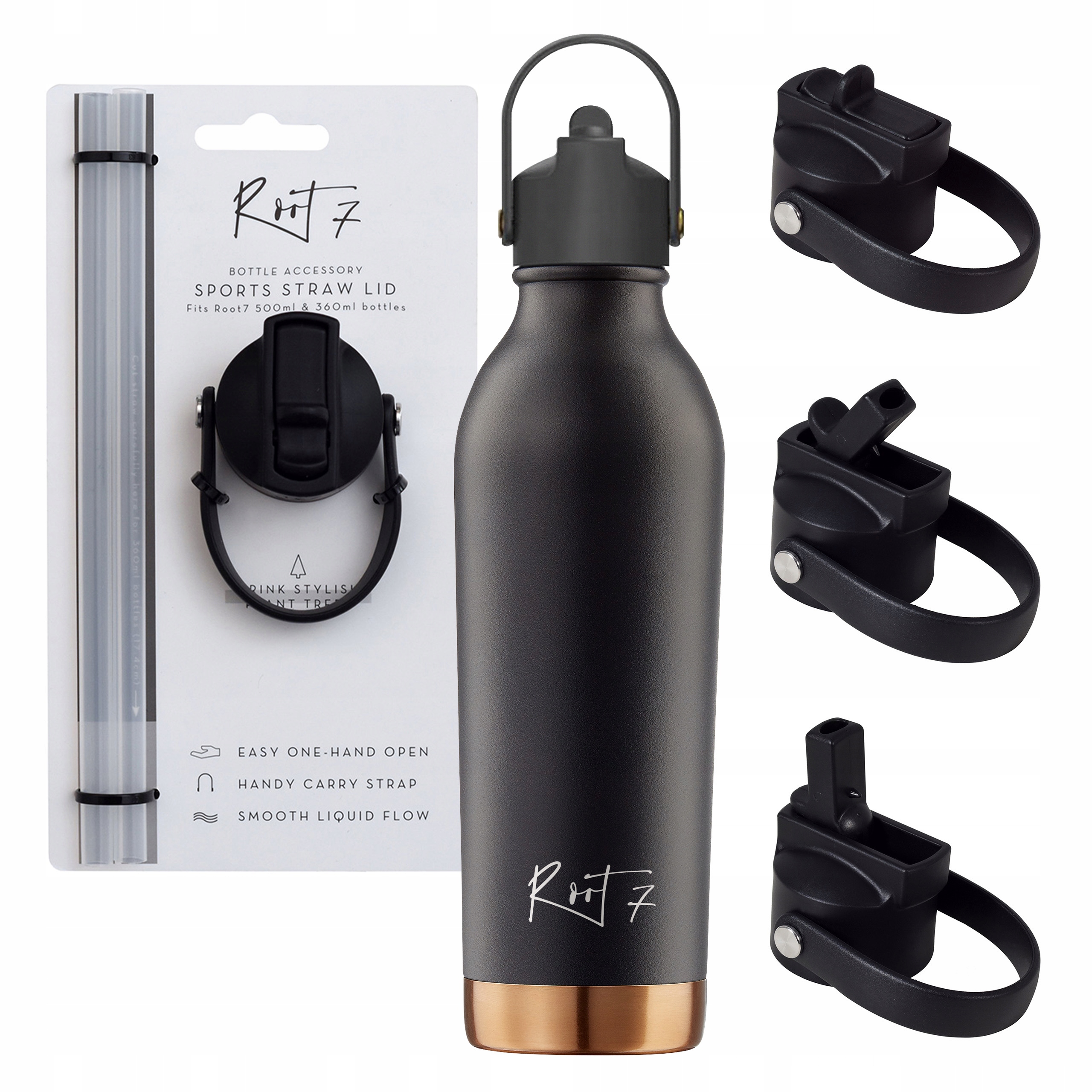 Termoláhev na vodu Lahev Na Pití se slámkou Černá Termoska 500 ml ROOT7