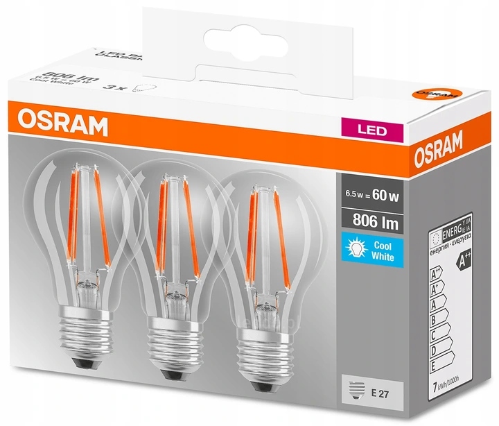

Osram 3x żarówki Filament Led E27 6,5W=60W 4000K