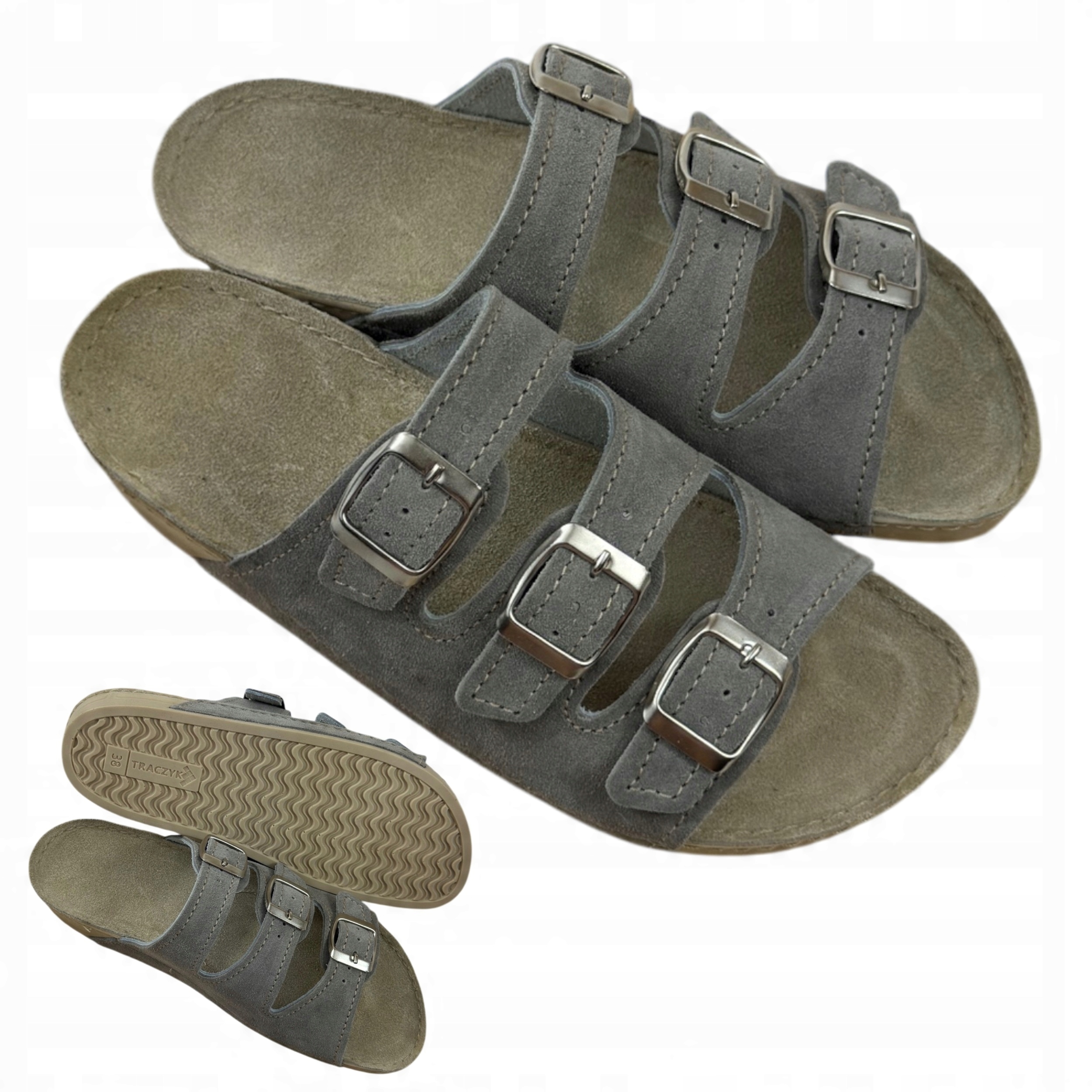 Nazouváky Lehké Kožené 3 Pásky Taupe Semišové Výrobce vel.43