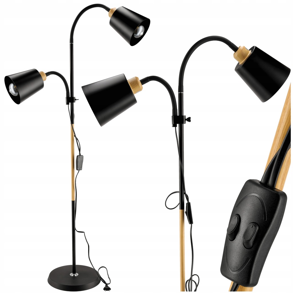 Lampa Lampka Stojąca Podłogowa Do Czytania Podwójna 2xE27 Regulacja Czarna