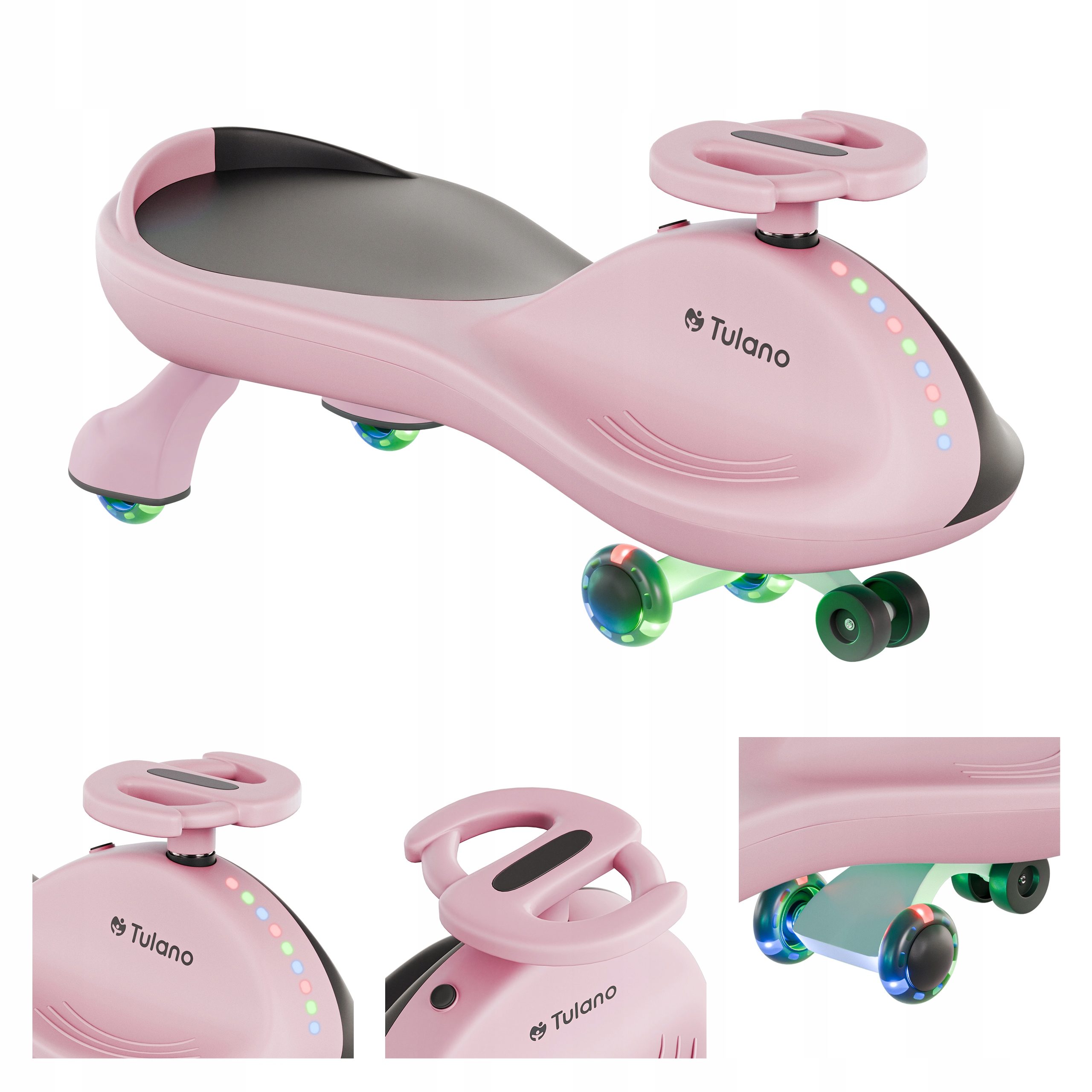Jeździk grawitacyjny dziecięcy Tulano różowy led dla dziewczynki dzieci 3+