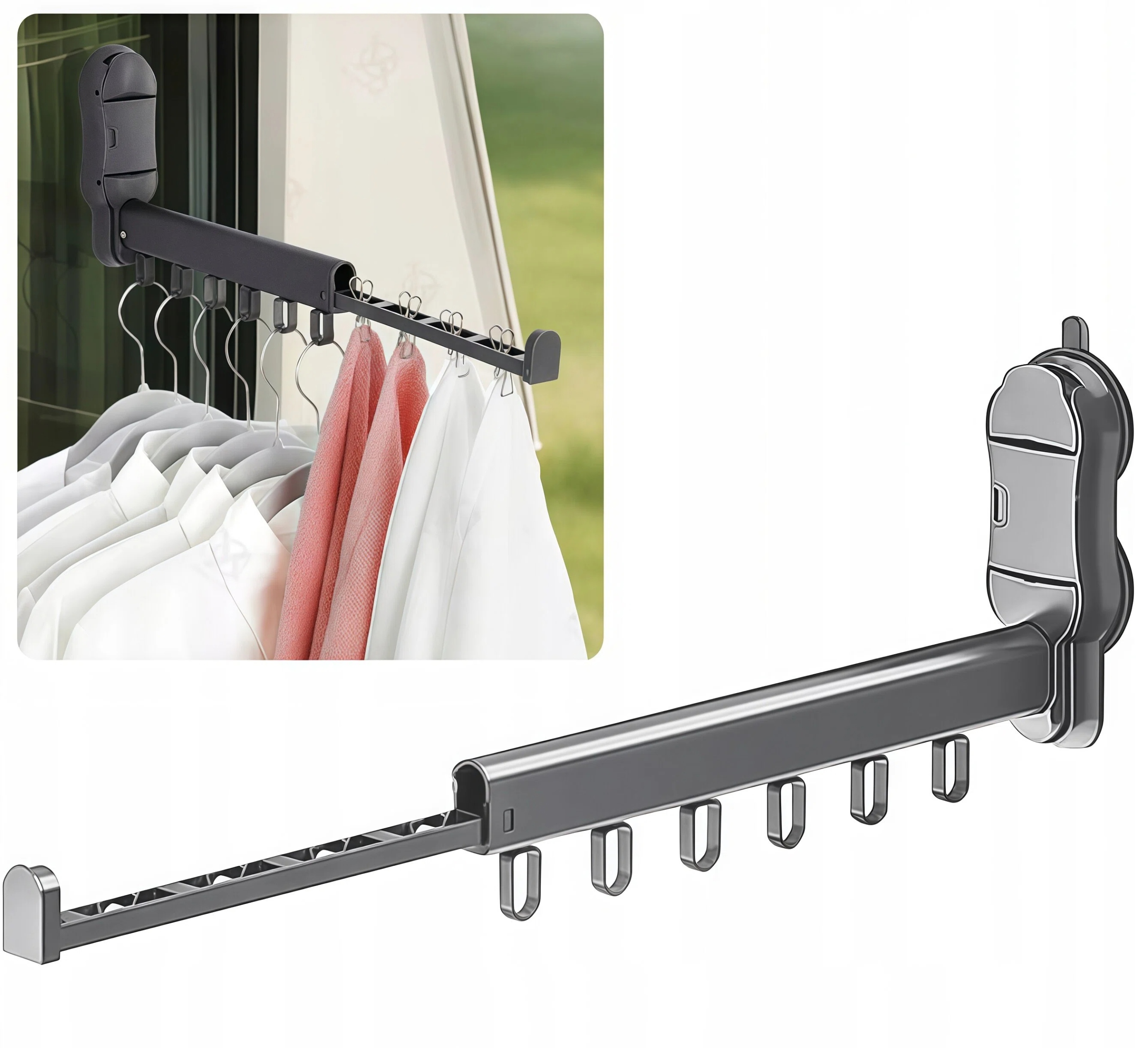 Levně Sušák Na Prádlo S Přísavkami, Nastavitelná Délka, Nosnost 8 Kg V Bytě