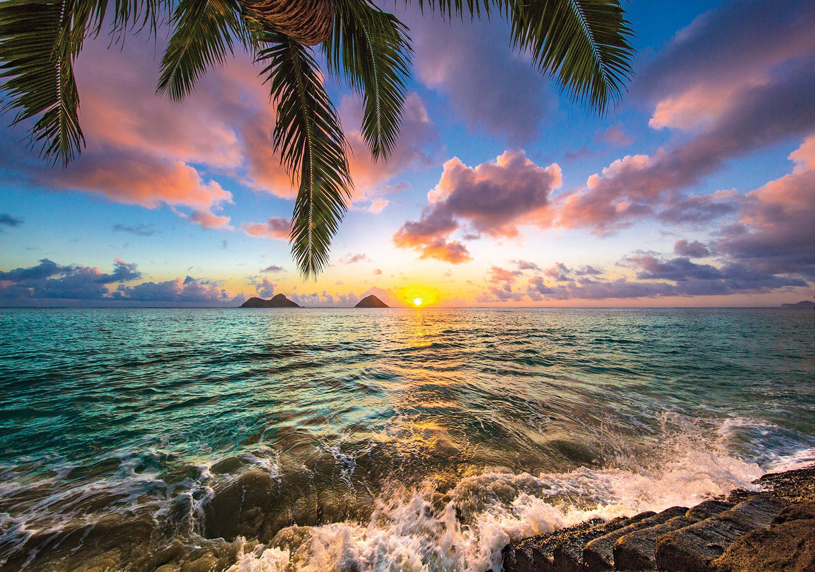 Vliesová fototapeta Západ slunce Oceán Palmy Relax 250x175 lepidlo