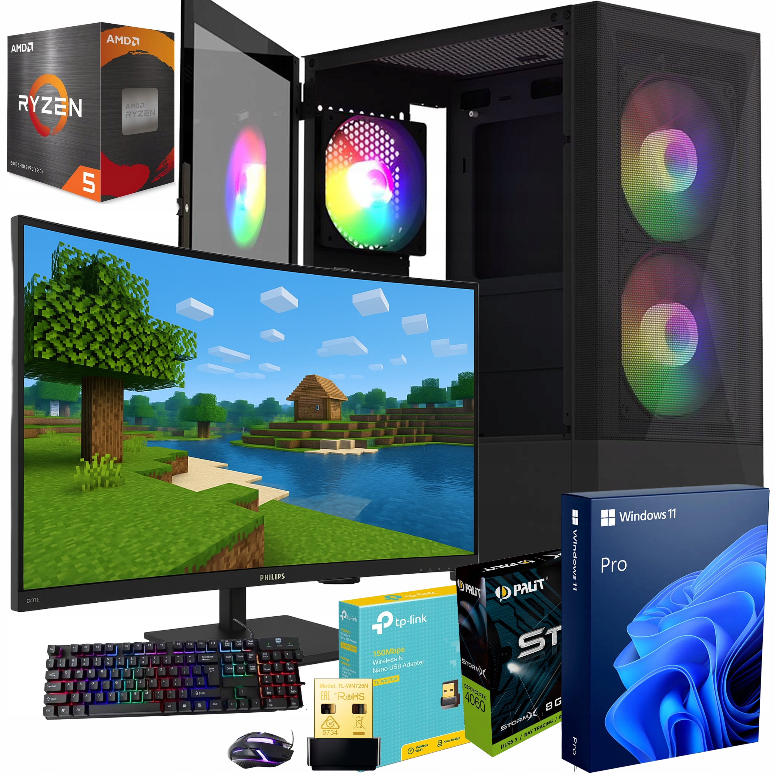 Zestaw Komputer Gamingowy Ryzen 5 Rtx 4060 32 Gb 1TB NVMe Dla Gracza WIN11