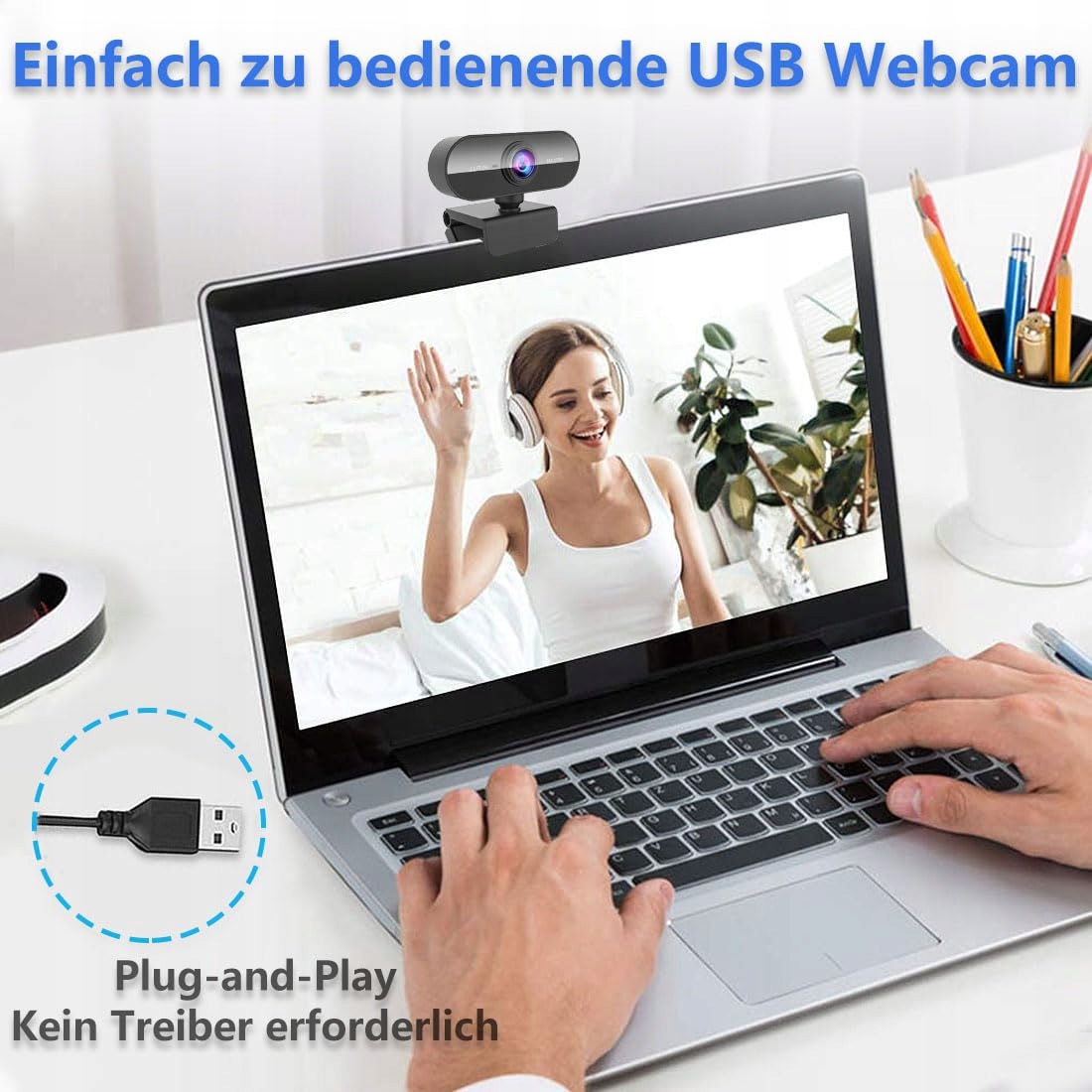 DDKJ Kamera Internetowa 1080P Full HD Z Mikrofonem Do Komputerów i Laptopów — miniatura 5
