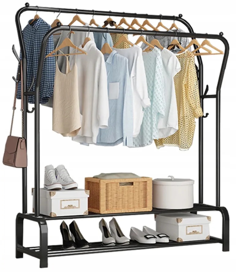 Vešiak Na Oblečenie Stojan Dvojitý Kovový Šatňa Topánky Skriňa