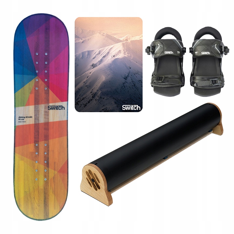 Tréninková snowboardová deska Trampolin 95 Switch+Vázání+Jibbing bar+podložka