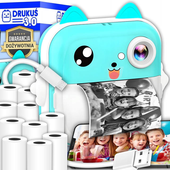DRUKUŚ 3.0 DRUKARKA TERMICZNA APARAT NATYCHMIASTOWY FOTOGRAFICZNY +11 ROLEK