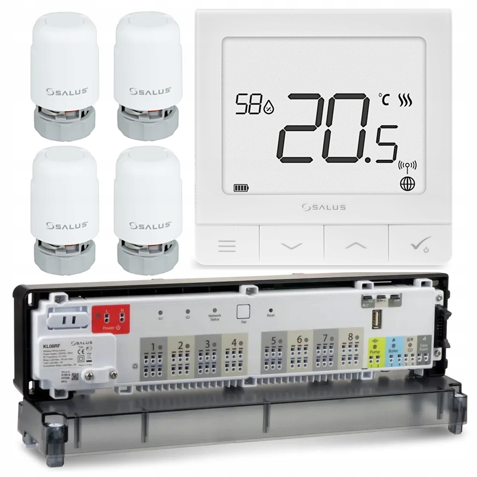 Zestaw Ogrzewania Podłogowego Salus Listwa Regulator SQ610RF Siłownik T30NC