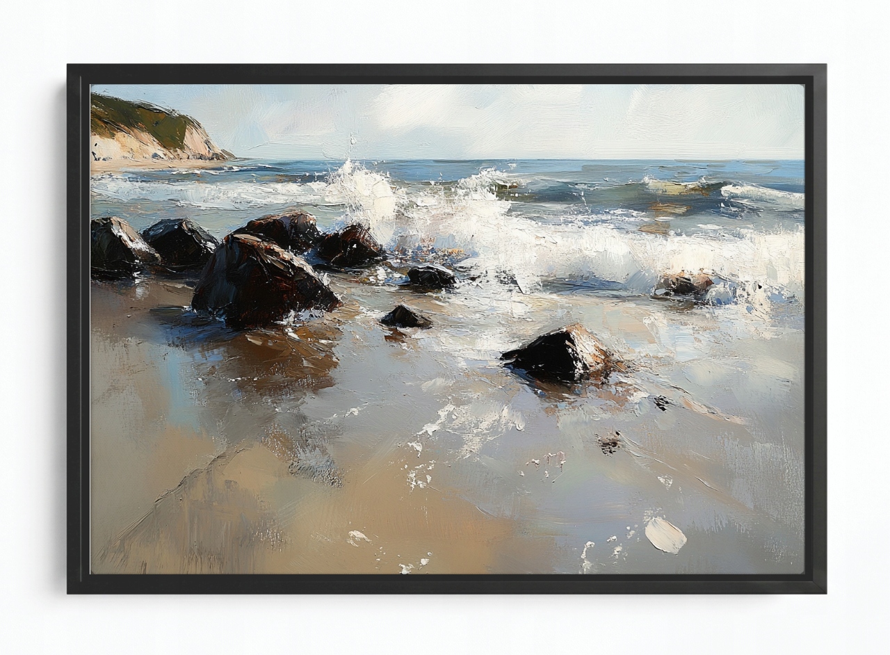 Obraz Rám Americká Krajina Moře Pláž Útes Kameny Skály Vlny 120x80
