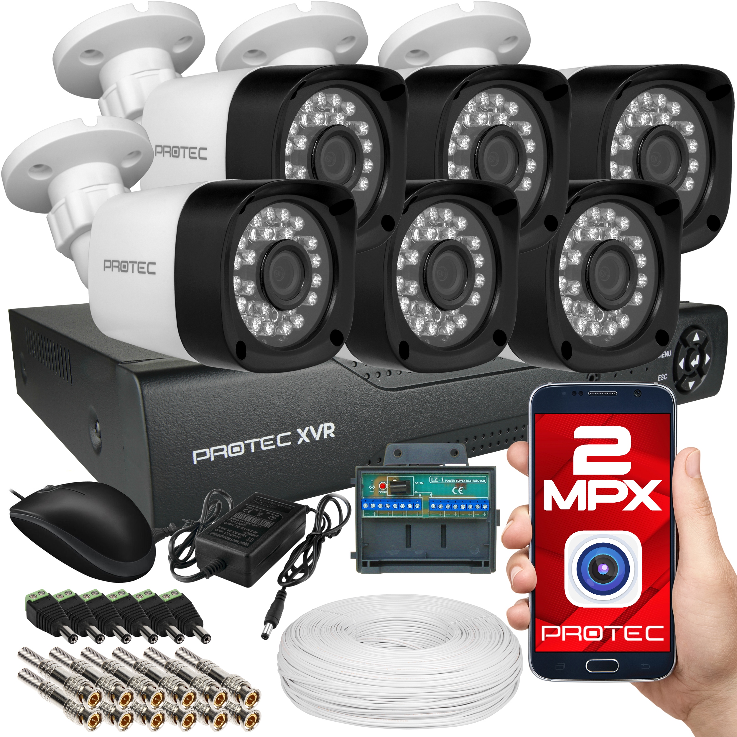 ZESTAW MONITORINGU 6 KAMER TUBOWE KOMPLET BEZ HDD