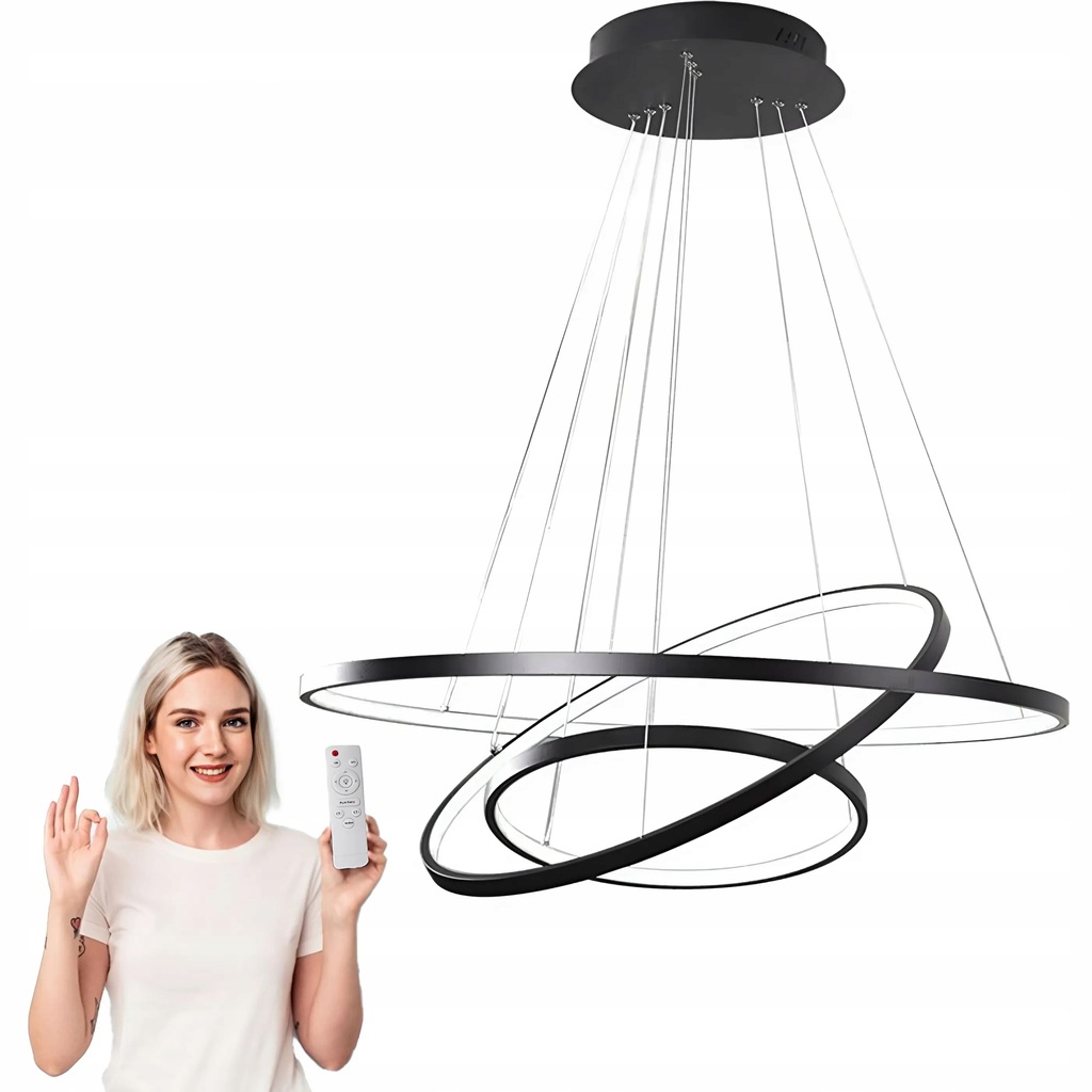 Závesná Stropná Lampa Čierny Led Luster 3 Kruhy Diaľkový Ovládač Variabilná Farba