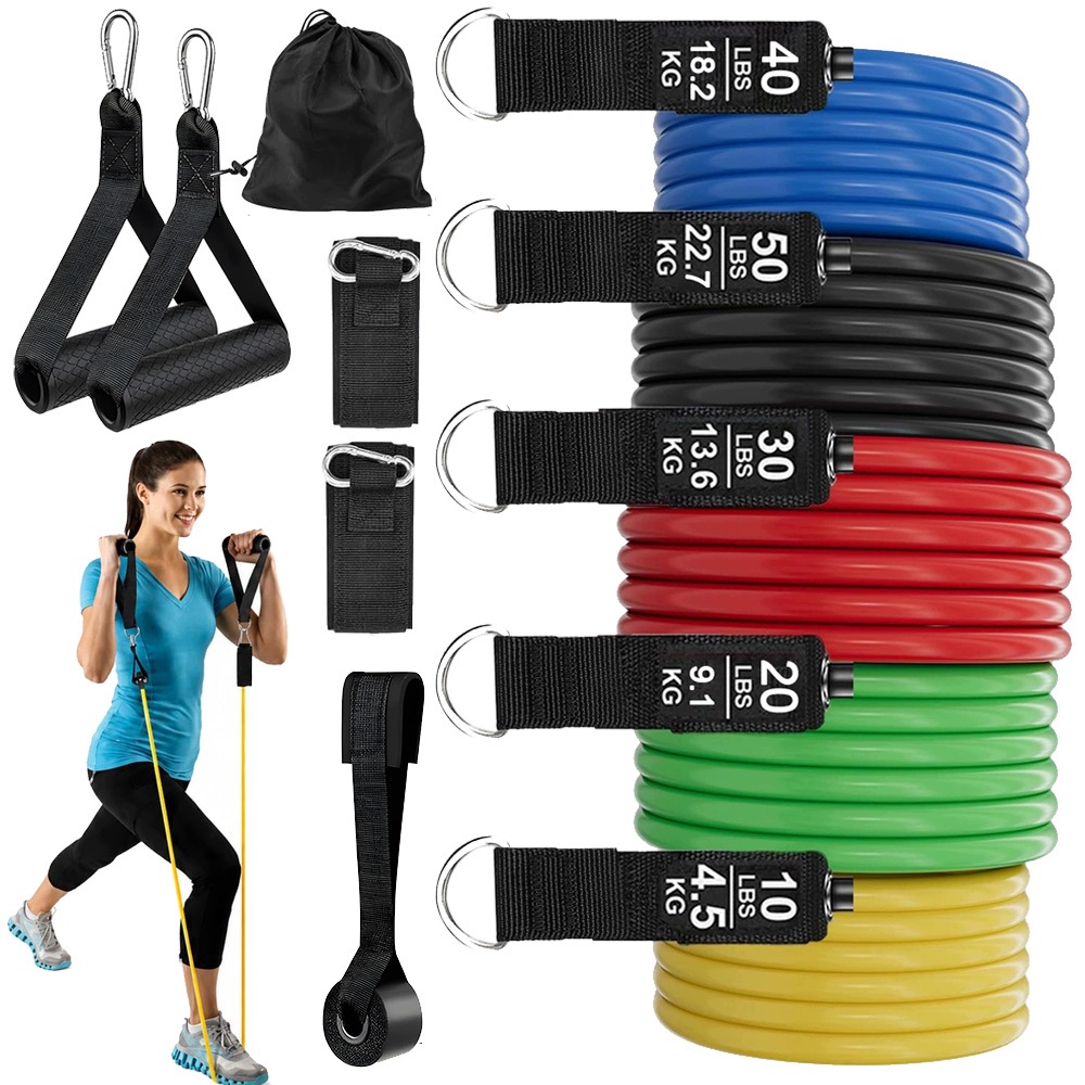 Zestaw 5 Gumy Oporowe Z Akcesoriami Do Treningu Jogi Pilates Fitness