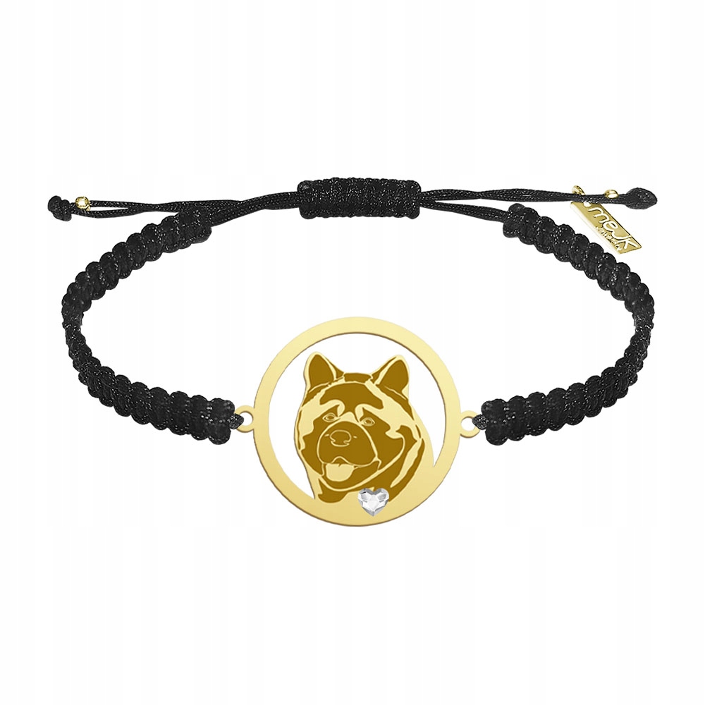 Zlatý náramek se psem Akita Americká Dárek Makramé Gravírování Bonus