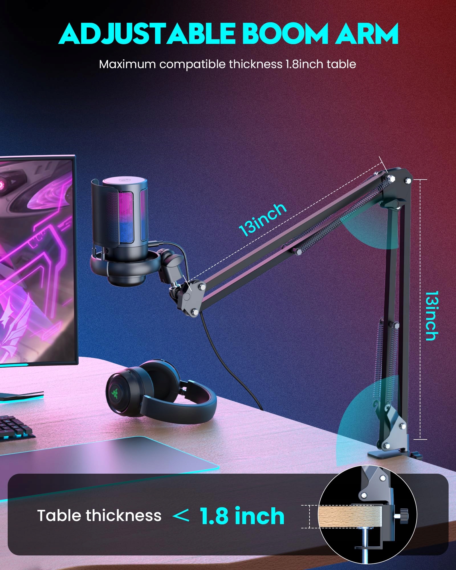 QIUOIO Gaming Mikrofon USB RGB Do Streamingu Podcastów PC PS4 PS5 MAC — miniatura 5