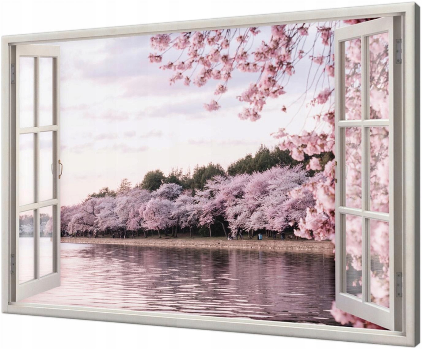 OBRAZ OKNO 3D DUŻY XXL JEZIORO DRZEWA KWIAT WIŚNI